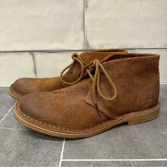 UGG suede brown leather chukka boot short lace up sheepskin shearling winter tan - Picture 11 of 11